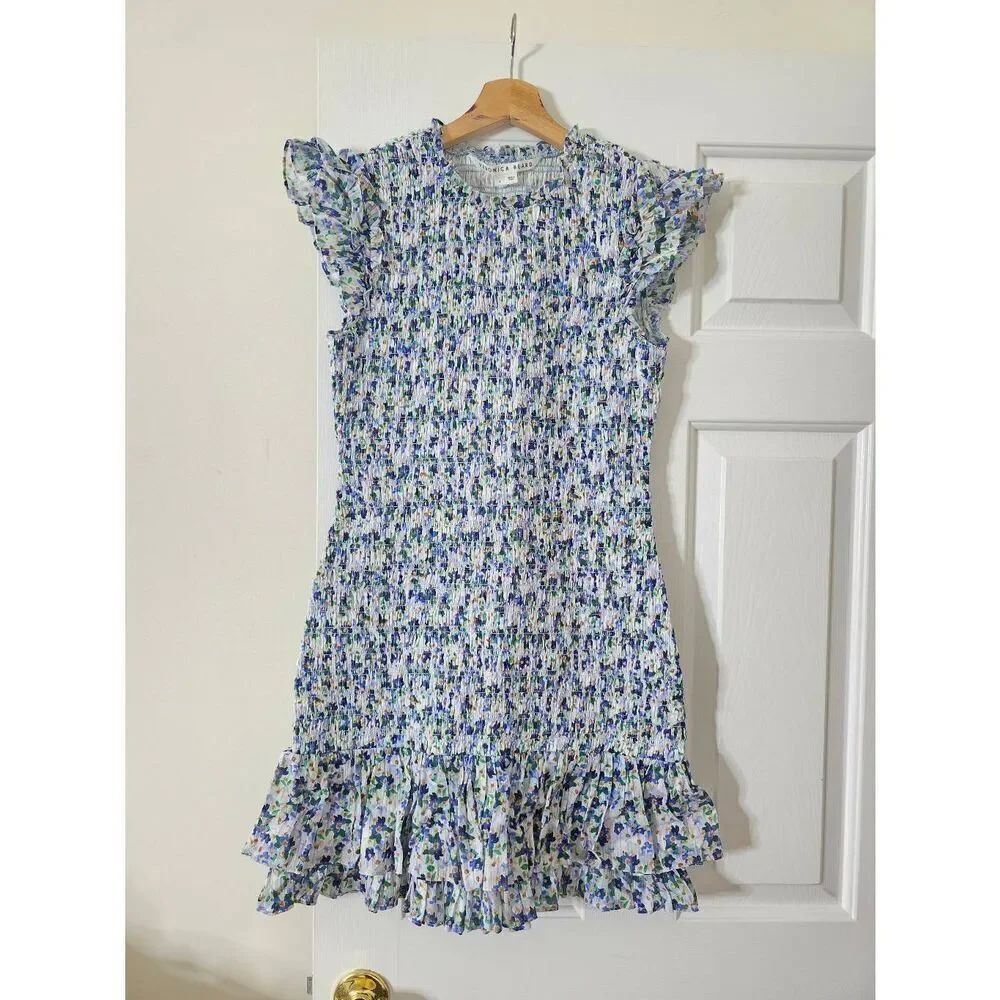VERONICA BEARD Cici Floral Smocked Fit & Flare Mini Dress Ruffles Cottagecore Si